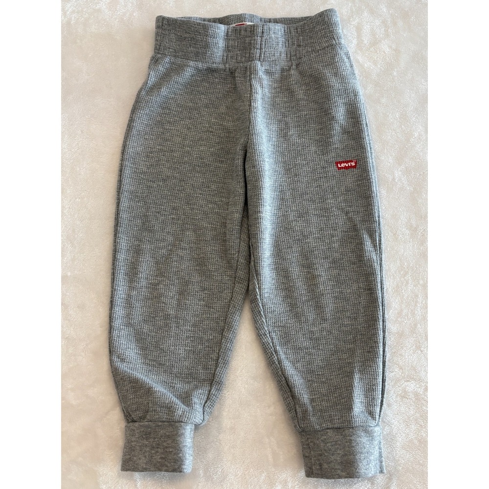Levi's Jogger Pants Boys 3T Gray Logo Waffle Knit Tapered Leg Running Casual Wea